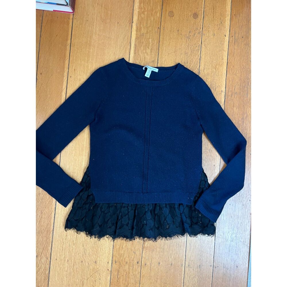 Autumn Cashmere 100% Cashmere Lace Peplum Sweater Navy Black S